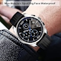 Miniatyrbillede 3 af 7: Herreure med læderrem Sport Mode Tøj Casual Analog Kvarts Chronograph Fadergaver Armbåndsur, Urskive diameter 46mm