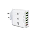 Multi-USB-laddare, 65W 6-portars USB-snabbladdare med QC 3.0 Smart Snabbladdare, Universal USB-A Strömadapterladdare för 15 Pro Max, 14 Plus