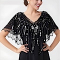 Miniatyrbillede 3 af 7: Kvindesjal i 1920'er Flapper-stil, Sequins og Perler Sjal og Wraps til Aftenskjole/Fester/Bryllup/Formelle Anledninger/Aften