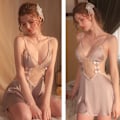 Miniatyrbilde 5 av 6: Kvinners nattkjole Chemise Blonder Søvnklær V-hals Søvnkjole Søt Sløyfe Perspektiv Nattkjole - Lilla