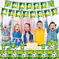 Miniatyrbild 5 av 5: Festservis barnfödelsedagsdekoration födelsedag fotboll fest set tårtdekoration papperstallrikar koppar servetter banner bord