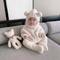 Miniatyrbillede 5 af 6: Babys vinterforstærket pelset onesie Varmt wrap fod lang krybende dragt (Abrikos)