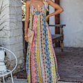 Miniatyrbillede 2 af 5: Sommer Maxi Boho Party Lang Kjole til Kvinder Ferie V-hals Spaghettistropper Bohemian Print Blomster Strandkjole