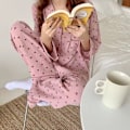 Miniatyrbild 7 av 8: Dam Pyjamas Set med Knappar Långärmad Hjärtmönster Nedåtvänd Krage Lös Mjuk Dam Nattkläder för Vår Höst Hem Rosa M