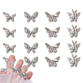 Miniatyrbild 1 av 7: 3D Silver Fjärils Nagelcharm, 12 st Legering Fjäril Nagelkonst Charm Glittrande Zirkon Nagelstenar Kristall för Naglar Dekoration Nagelkonst Nageltillbehör