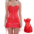 Miniatyrbild 5 av 6: Kvinnors Punk Rock Faux Läder Steampunk Korsett Set Retro Goth Overbust Stål Bustier med Kjol