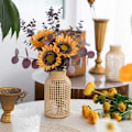 Miniatyrbild 2 av 8: Glasblommavas med rottingöverdrag Blomknoppvas Rund Dekorativ Blomvas Blomsterbehållare Bondgård Blomflaska för Blomsterarrangemang