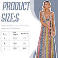 Pikkukuva 4 / 5: Naisten kesä Maxi Boho juhla pitkä mekko loma V-kaula Spaghetti Strap Bohemian Print kukallinen rantameko
