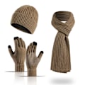 Miniatyrbilde 1 av 7: Vinterstrikket varm lue, skjerf og hansker for kvinner - Beanie + langt skjerf + berøringsskjermhansker - Hodeskalleluer, hals skjerf for kvinner og menn