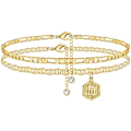 Miniatyrbillede 1 af 7: Initial Anklet til Kvinder, 14K Guldbelagt Dobbelt Lagt Initial Anklet Smykker til Kvinder Teen Piger