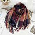 Miniatyrbilde 4 av 7: Lange pledd-sjal i chunky-strik for kvinner - Overdimensjonert vinter/høst-sjal i varm tartan