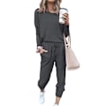 Miniatyrbild 2 av 2: Dam 2-delad Outfit Löst Stretchig Snygg Långärmad Tröja Byxa Höst Loungewear Pyjamas Set Mörkgrå L