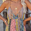 Miniatyrbillede 3 af 5: Sommer Maxi Boho Party Lang Kjole til Kvinder Ferie V-hals Spaghettistropper Bohemian Print Blomster Strandkjole