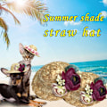 Miniatyrbilde 5 av 5: Hatt i strå for hund med blomster-sombrero, justerbar Hawaii-hage solhatt for små hunder valper katter