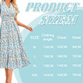 Miniatyrbillede 4 af 5: Sommer Maxi Kjole til Kvinder Casual V-hals Puff Kortærmet Smocked Ruffle Flydende Strand Boho Lang Blomsterkjole