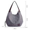 Miniatyrbillede 2 af 6: Dames Multi-lomme Skuldertaske Mode Bomulds Canvas Håndtaske Tote Pung