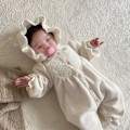 Miniatyrbild 5 av 5: Nyfödd Babyflicka Romper Höst Outfit Långärmad Bodysuit Vinterkläder för Fotosession