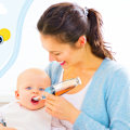 Miniatyrbillede 5 af 5: 2 stk. Baby Silikon Foderflaske Ske Baby Mad Feeder med Stående Base til Spædbarn Dispensering og Foder