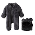 Miniatyrbillede 1 af 6: Baby vinterforstærket pelset onesie Varmt wrap fod lang krybende dragt (grå)
