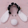 Miniatyrbilde 5 av 5: Plush Fluffy Bunny Ears Hodeplagg med Hale Tilbehør Kanin Hodebånd Festkjole