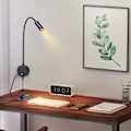 Miniatyrbild 4 av 5: Vägglampa, LED-sänglampa, dimbar touch-omkopplare, USB-laddningsport, 3W, 360° vridbar, stickpropp, kabel, sovrum, 3000-6000K, svart