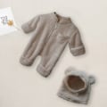 Miniatyrbillede 6 af 6: Babys vinterforstærket pelset onesie Varmt wrap fod lang krybende dragt (hvid)