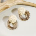 Miniatyrbilde 3 av 5: Raffia-vevde øredobber, harpiks øredobber Rattan øredobber Straw Wrap øredobber Sommer Drop Dangling øredobber for kvinner tenåringsjenter