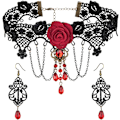 Miniatyrbillede 1 af 6: Sort Blonderhalskæde og Øreringe Sæt - Gothic Lolita Vedhæng Choker Tøjtilbehør til Bryllup Fødselsdag Jul