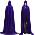 Lang fløjls-Halloween-kappe med hætte til voksne - Vampyrkappe lilla Purple M