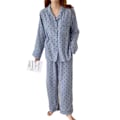 Miniatyrbild 2 av 8: Dam Pyjamas Set med Knappar Långärmad Hjärtmönster Nedåtvänd Krage Lös Mjuk Dam Nattkläder för Vår Höst Hem Blå M