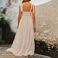 Miniatyrbillede 5 af 6: Sommer Boho Spaghettirem Square Neck Solid Farve Ruffle A-Linje Strand Lang Kjole til Kvinder