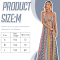 Miniatyrbillede 4 af 5: Sommer Maxi Boho Party Lang Kjole til Kvinder Ferie V-hals Spaghettistropper Bohemian Print Blomster Strandkjole