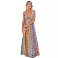Miniatyrbillede 1 af 5: Sommer Maxi Boho Party Lang Kjole til Kvinder Ferie V-hals Spaghettistropper Bohemian Print Blomster Strandkjole