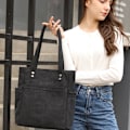 Miniatyrbilde 5 av 6: Kvinners Laptop Tote Bag Canvas Håndveske Skulderveske Klut Ensfarget Kvinneveske med Canvas Kvinneveske