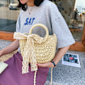 Miniatyrbilde 4 av 5: Strohstrandveske for kvinner, vevd crossbody-skulderveske, topphåndtak, satchel-håndveske, lommebok for sommeren