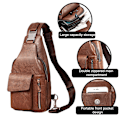 Miniatyrbillede 3 af 5: Mænds PU Læder Sling Bag Rejse Crossbody Brysttaske Stor Kapacitet Casual Vandreture Dagrygsæk Anti-tyveri Rygsæk Pung