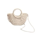 Miniatyrbild 1 av 5: Halvmåne Halm Väska, Handvävd Kvinna Sommar Retro Strand Tote Axelväska Crossbody Resa Strandväska