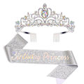 Miniatyrbillede 1 af 5: Sash & Krystal Tiara Sæt  Fødselsdagskroner til Kvinder Sash Fødselsdag Dekorationer Sæt Rhinestone Pandebånd