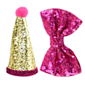 Miniatyrbilde 1 av 5: Søt bursdagsparty-hatt og sløyfe-krage sett for kjæledyr med justerbar pannebånd og pom-pom-topp