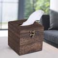 Miniatyrbillede 1 af 2: 1 stk Træ Retro Vævsæske Papirserviet Holder Etui Hjem Bil Dekoration #2 13*13*13 cm