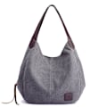 Miniatyrbillede 1 af 6: Dames Multi-lomme Skuldertaske Mode Bomulds Canvas Håndtaske Tote Pung
