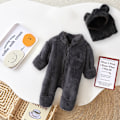 Miniatyrbillede 6 af 6: Baby vinterforstærket pelset onesie Varmt wrap fod lang krybende dragt (grå)