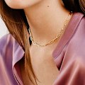 Miniatyrbilde 3 av 5: Dobbeltlags kragekjede for kvinner med bokstavanheng, gull geometrisk choker