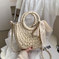 Miniatyrbilde 5 av 5: Strohstrandveske for kvinner, vevd crossbody-skulderveske, topphåndtak, satchel-håndveske, lommebok for sommeren