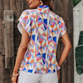 Miniatyrbilde 4 av 6: Kvinner Casual Korte Ermer Ruffled Trim Sløyfe Bluser Topp Skjorter