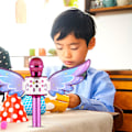 Miniatyrbillede 1 af 8: Børne Bluetooth Mikrofon Trådløs LED Lys Vinger Dekoration USB Genopladelig Håndholdt Legering Mikrofon Højttaler Pink