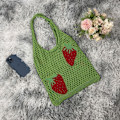 Miniatyrbillede 4 af 5: Strikket taske, mesh tote taske, hul taske, jordbær taske, uld taske, dametaske