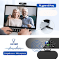 Miniatyrbild 3 av 7: Webbkamera med mikrofon, 1080P HD-webbkamera med 120° synfält, exponeringskorrigering och roterande klipp för livestreaming, videosamtal,
