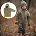 Miniatyrbilde 5 av 6: Høst- og vinterjakke i fleece for gutter og jenter, babyfleecejakke med hette (grønn)