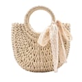 Miniatyrbilde 1 av 5: Strohstrandveske for kvinner, vevd crossbody-skulderveske, topphåndtak, satchel-håndveske, lommebok for sommeren